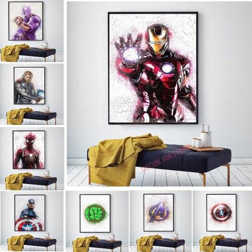 Disney Canvas Poster Marvel Avengers Superhero Watercolor Painting Spiderman Canvas Poster Wall Street Art Picture Living Room