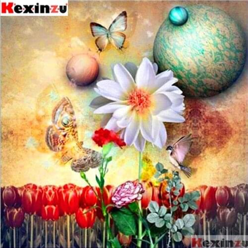 Kexinzu Full 5D DIY Square Diamond Painting"White flower butterfly"3D Embroidery Cross Stitch Rhinestone Mosaic Home Decor Gift
