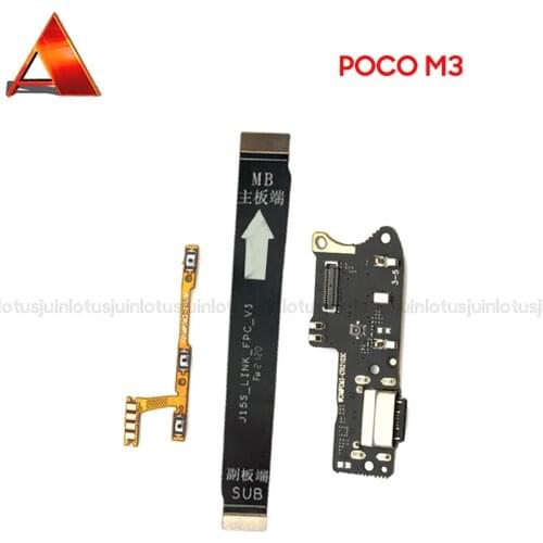 For Xiaomi Poco M3 Power Volume Button Main Mainboard USB Charging Dock Board Flex Cable Microphone