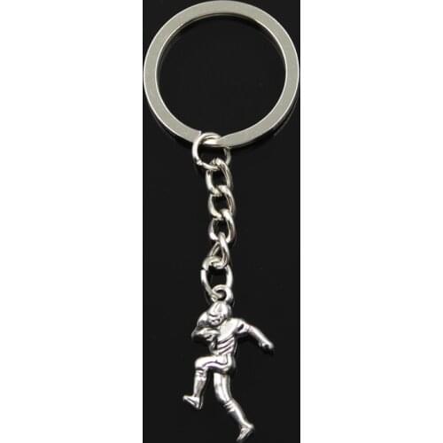 Fashion 30mm Key Ring Metal Key Chain Keychain Jewelry Antique Silver Color Plated Soccer Player Sporter 30x13mm Pendant