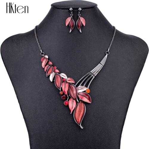 MS1504616 Fashion Jewelry Sets Hight Quality Necklace Sets For Women Jewelry Red Crystal Resin Unique Leaves Design Gifts
