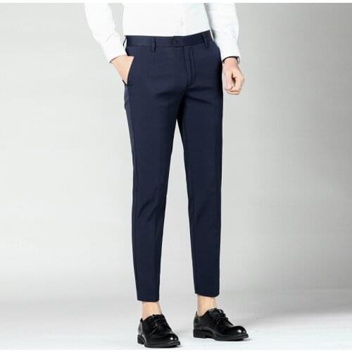 Mens casual nine pants fitness straight polyester blends long trousers large plus size 2019 spring summer business slacks
