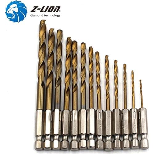 Z-LION2020 New Style 13pcs 1.5-6.5MM Drill Bit Hex Shank Twist Bits Tool Titanium Silver Drill Twist Drill Set