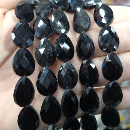 Natural Faceted Water Drop Black Agate Stone Beads Loose Gemstone Spacer Beads For Jewelry Making DIY Bracelet Earrings 13*18mm