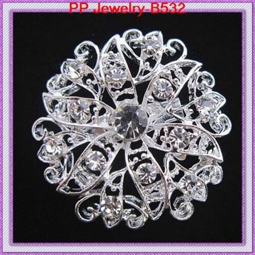 Cheap Wholesale Brooch/Silver Tone Clear Crystal Flower Small Brooch For Wedding Invitation/Cake Decoration