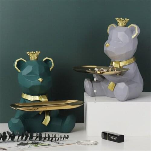 Nordic Geometric Bear Statue Storage Box Ornamental Resin Art Sculpture Figurines Home Decoration Accessories Gifts Decorative