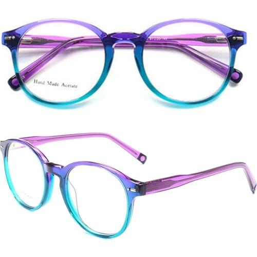 Women Vintage Round Fashion Eyeglass Frames Men Retro Eyeglasses Frames popular Spectacles Light Acetate Glasses Red Purple Blue