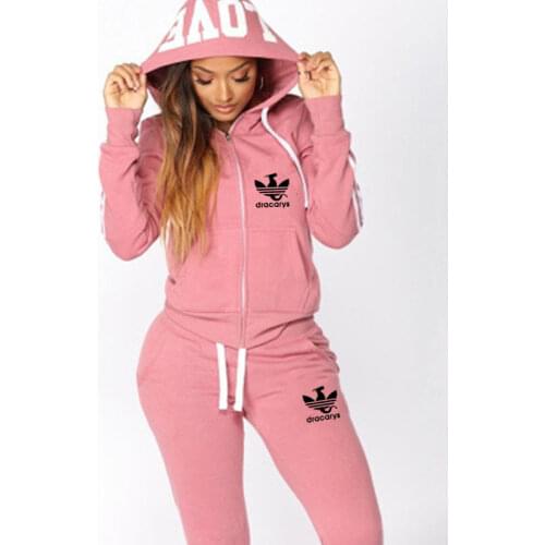 2020 Fall Winter Womens Sets Clothes Zipper Hoodies Pants 2 Piece Set Warm Ladies Print Female Outfits Matching Suit Tracksuit