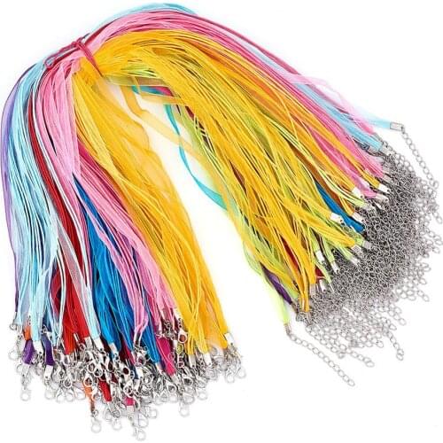 100strands Multi-strand Necklace Jewelry Making with 3 Loops Waxed Cord Organza Ribbon Alloy Lobster Claw Clasps and Iron Chains
