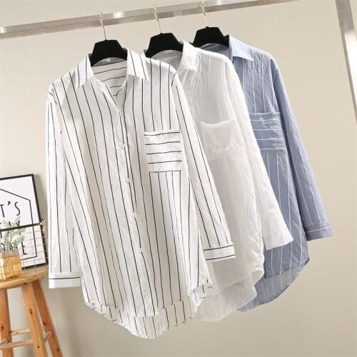 Thin Coats Women Spring Autumn Long Shirt Coat Fashion Plus Size Loose Striped Trench Coat Summer Sun Protection Clothing 2020