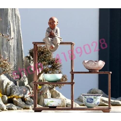 Natural Chicken Wing Wood, Ming style high and low, Solid Wood curio shelves, ornament pendulum rack