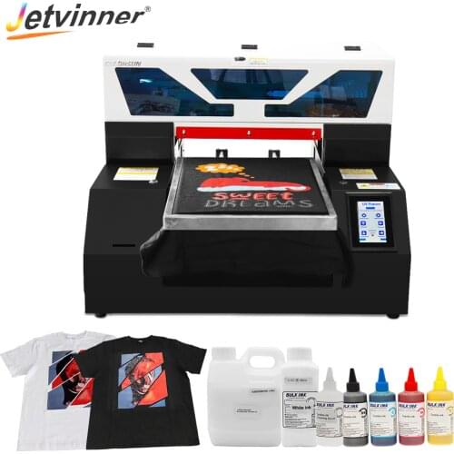 T-shirt Printer A3 Size DTG Printer Flatbed Print Machine Full Automatic For Textile White and Dark Color T-shirt Shirt Hoodies
