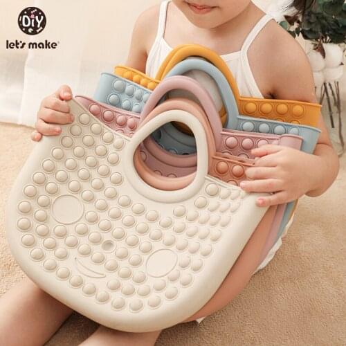 Lets Make Baby Care Products Silicone Teether Mommy Portable Carrying Bag Squeezable Toy Bag Kid Snacks Toy Diaper Storage Bag