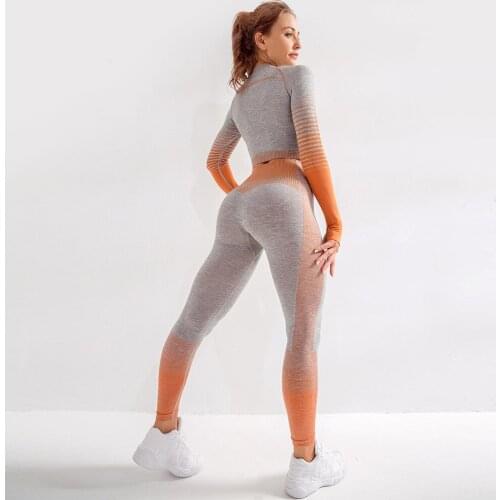 Sexy Women Seamless Yoga Set Fitness Sports Suits GYM Cloth Sets Long Sleeve Shirts High Waist Running Leggings Workout Pants