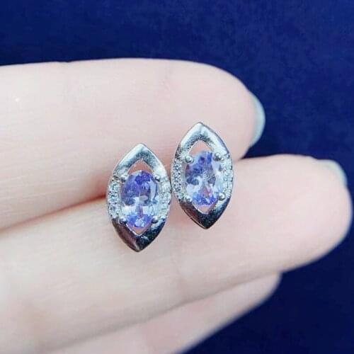 Natural real tanzanite stud earring 0.9ct*2pcs gemstone 925 sterling silver Per jewelry Fine jewelry T214910