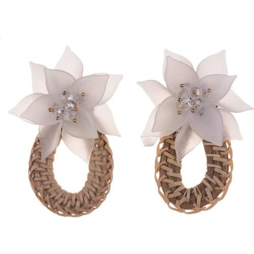 Handmade Water Drop Earrings For Women Wooden Straw Weave Rattan Wedding Party Gift Resin Flower Dangle Jewelry Earrings