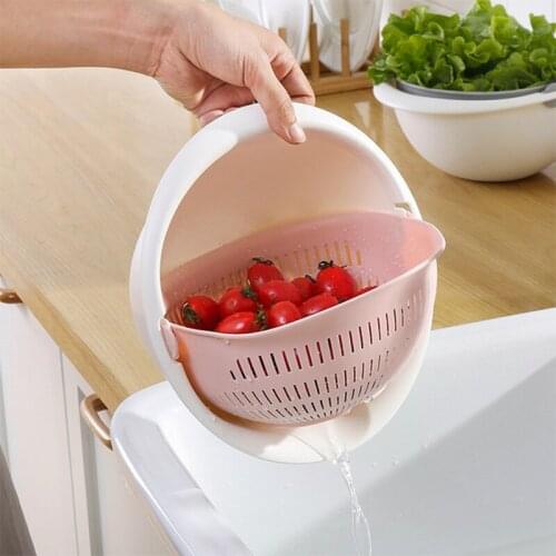 Kitchen Drain Basket Bowl Rice Washing Colander Baskets Kitchen Strainer Noodles Vegetables Fruit Double Drain Storage Basket