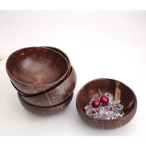 Trend Creativity Natural wood coconut tableware wood spoon dessert salad rice bowl shell bowl set handmade crafts coconut shell