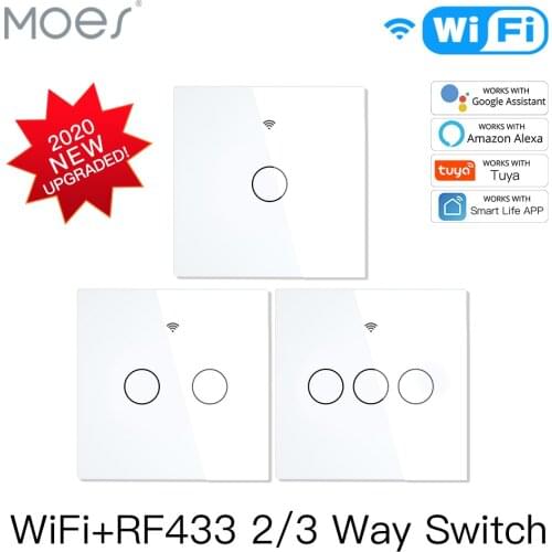 2020 NEW WiFi RF433 Smart Touch Switch 2/3 Way Smart Life/Tuya App Control,Alexa Google Home Voice Control 1/2/3/4 Gang EU