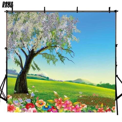 DAWNKNOW Grassland Tree Vinyl Photography Background For Personal New Fabric Polyester Backdrop For Family Photo Studio F1081