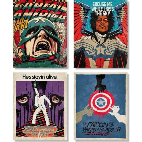 Canvas Painting Vintage Marvel Poster Falcon and The Winter Soldier Superhero Captain America Home Living Room Wall Art Decor