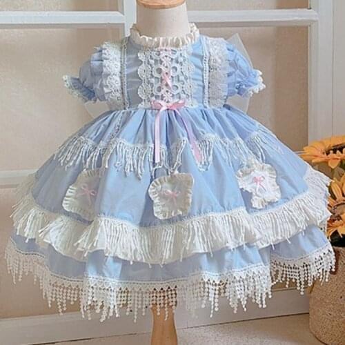 Baby girl vintage Spanish England lolita princess dress kids casual lace stitching tassel ball gown dress