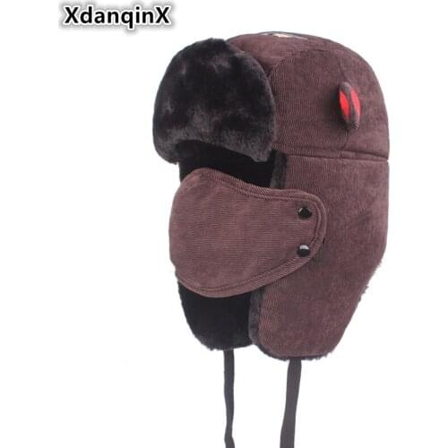 XdanqinX Winter Mens Hat Super Thick Warm Bomber Hats For Men Women Earmuffs Hat Thicker Anti-cold Mask Caps Couple Ski Cap NEW