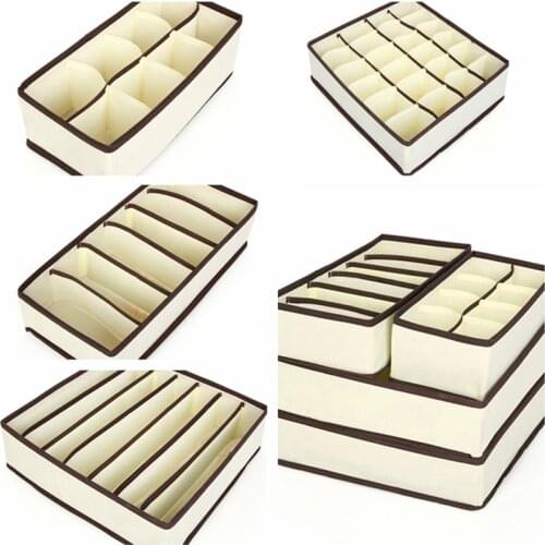 Beige Drawer Clothes Storage Box Underwear Scarf Socks Bra 4 Pcs Set Drawer Space Saver Organizer Clothes