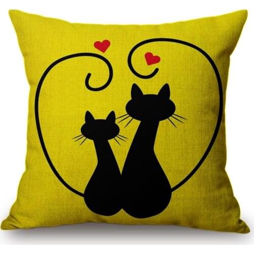 Yellow Cat Dog Cute Animal Cushion Cover Cotton Linen Throw Pillow Cover Home Decorative Car Sofa Square Pillow Case 45x45cm