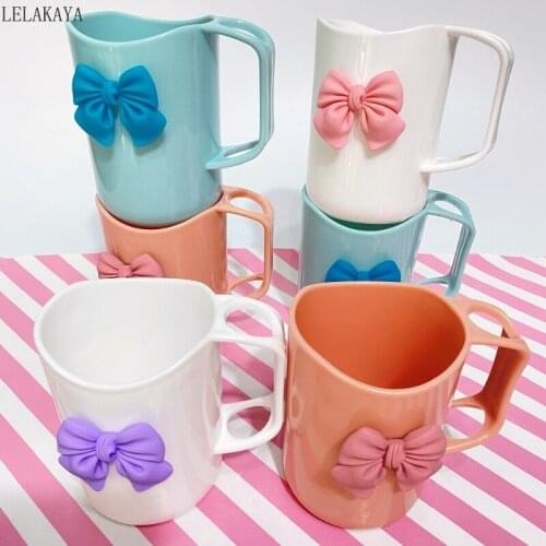 Bathroom Tumblers Mousewash Cup With Toothbrush Hole Cute Lovely Bow-knot Toothbrushing Cup Mouth wash mug travel washing cup