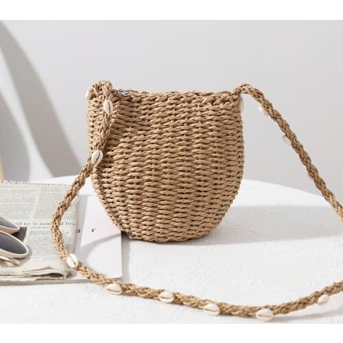 Straw small bag women 2021 new one-shoulder messenger shell straw bag woven bag wild seaside vacation beach bag