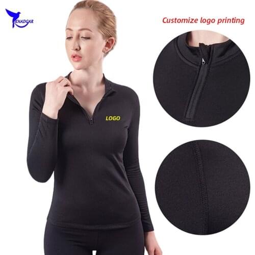 Custom LOGO Women Long Sleeve Running Shirts Half Zipper Sexy Black Yoga Top Sportswear T-shirts Quick Dry Fitness Gym Clothing