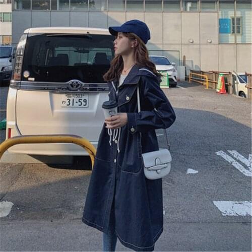2020 Spring Autumn Womens Long Trench Coats mid-length Windbreaker Korean loose Hooded Coat m608