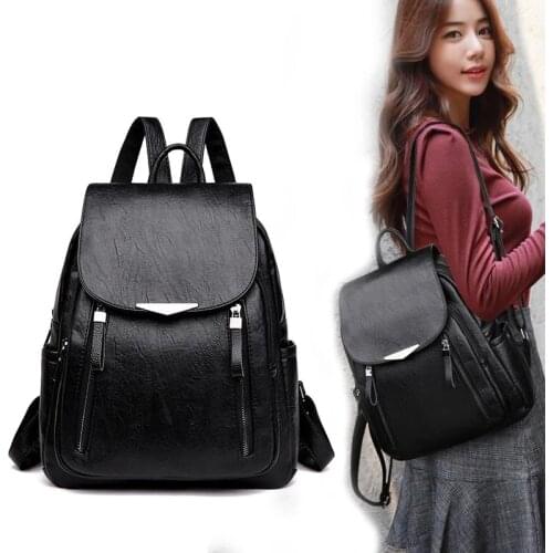 SMOOZA Womens Backpack 2021 Female PU Leather Back Pack Large Capacity School Bag For Girl Double Zipper Fashion Shoulder Bag