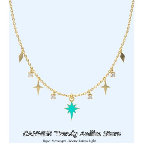 CANNER Real 925 Sterling Silver Drip Oil Pandent Necklace For Women Charming Butterfly Stars Chain Choker Necklace Bijoux Gifts