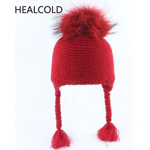 Winter Hats For Children Fur Pompom Color Beanie Hat Baby Warm Caps Cute Boy Girls 2019