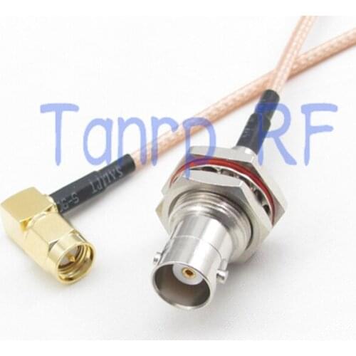 1PCS RG316 3feet BNC female nut bulkhead to SMA male right angle RF adapter connector 1m Pigtail coaxial jumper cable