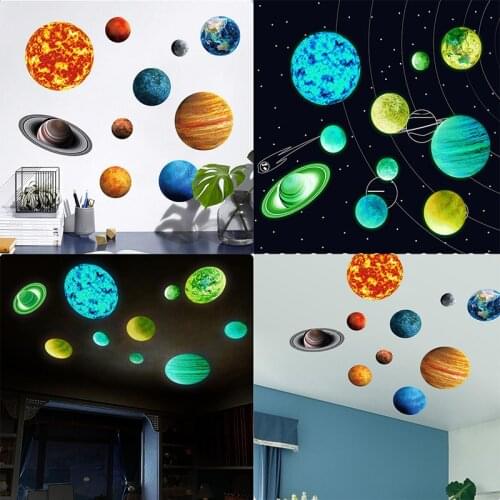 1pcs Solar System Planets DIY Wall Sticker PVC Luminous Solar System Planet Glow In The Dark Wall Decal Kids Room Home Decor