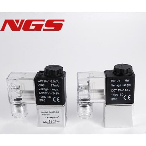 2 Position Two-Way Direct-Acting Pneumatic Solenoid Valve Air 2V025-08-NC Normally Closed 06 220V 12V 24V 1/8 1/4 Water Oil