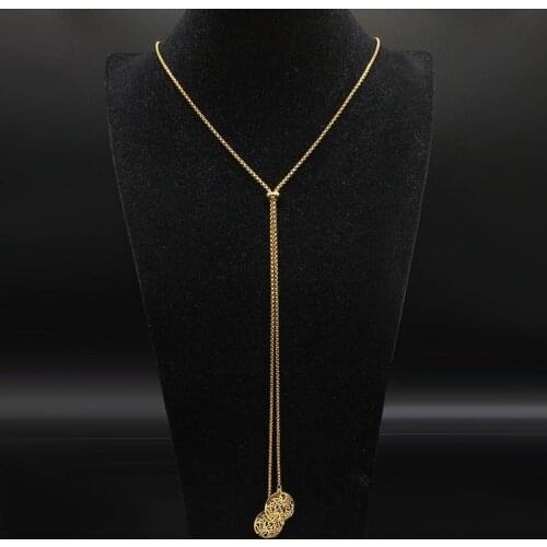 2021 Fashion Round Stainless Steel Long Necklace for Women Gold Color Necklace Chain Jewelry cadenas mujer N1347S01