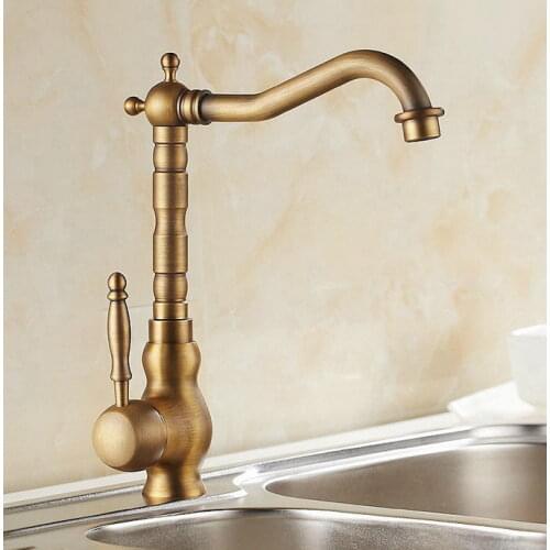 Vintage Retro Antique Brass Single Handle One Hole Bathroom Kitchen Basin Sink Faucet Mixer Tap Swivel Spout Deck Mounted man001
