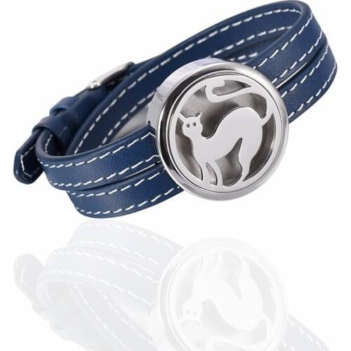 IJC0017 Stainless Steel Blue Leather Strap White Dial Aromatherapy Essential Oils Diffuser Perfume Free12 Pads Bracelet