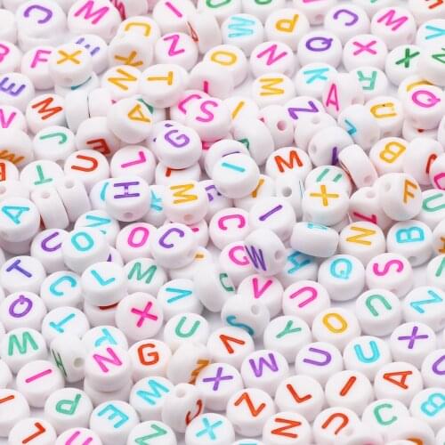 7mm Mixed Color Letter Acrylic Beads Round Flat Alphabet Loose Spacer Beads For Jewelry Making Handmade Diy Bracelet Necklace