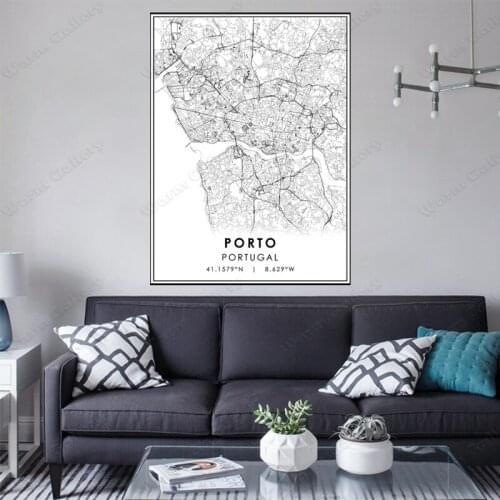 Black and White Portugal City Map The Porto City Map Poster HD Print Wall Art Canvas Nordic Landspace Painting for Home Decor