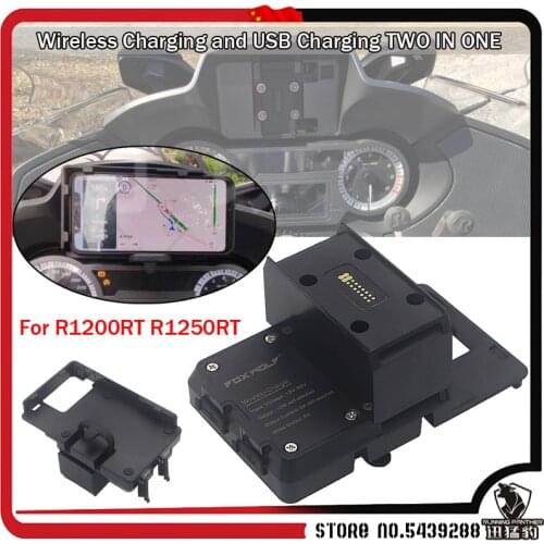 Black Wireless Charging Mobile Phone Navigation Bracket For BMW R1200RT R1250RT 2014-2020 R 1200 RT R 1250 RT Accessories