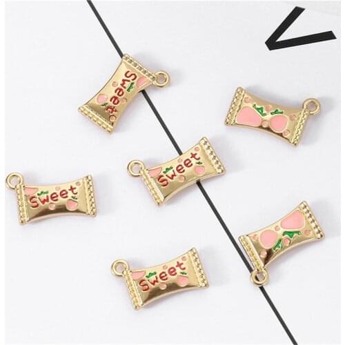 Julie Wang 5PCS Enamel Strawberry Candy Charms Alloy Artificial Sweet Pendant Bracelet Jewelry Making Accessory