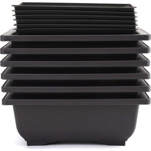 6-Piece Bonsai Pots-Classic Deep Wet Tray with Built-in Mesh-for Plants, Flowers, Herbs, Plastic Square Pots