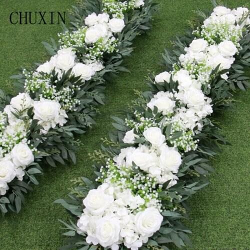 Willow Leaves Gypsophila Artificial Rose Flowers Row Wedding Arch Arrangement Home Party Decoration Floral Backdrop Customize