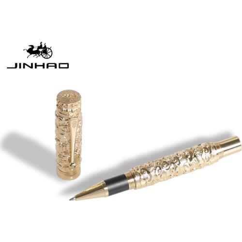 Jinhao Ancient Noble Metal Rollerball Pen Golden Dragon Cloud Heavy Big Pen M Point 0.7 Carving Embossing Writing Gift Pen New