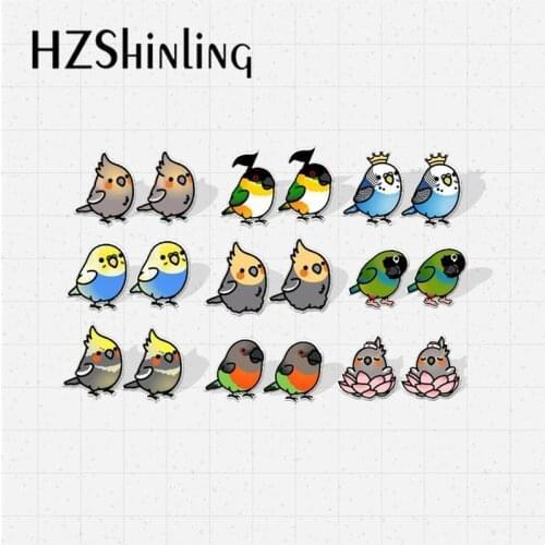 Kawaii Chubby Colorful Parrots Acrylic Resin Epoxy Earrings Cute Birds Handcraft Stud Earrings